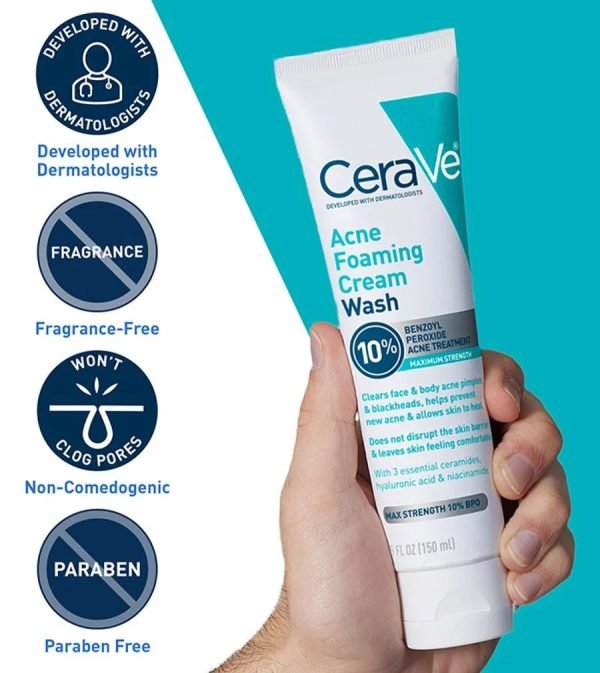CeraVe Acne Foaming Cream Cleanser 10% (150ml) - Image 2