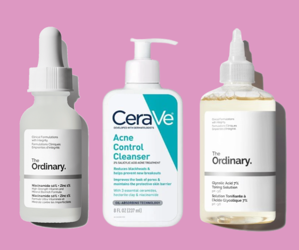 The Ordinary Niacinamide 10%+Zinc 1% (30ml), Glycolic Acid 7% Exfoliating Toner-240ml & CeraVe Acne Control Cleanser (237ml)