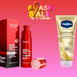The Elf Nano White Dose Premium White Plus Body Serum (60ml) & Vaseline Gluta – Hya Flawless Glow Serum Burst UV Body Lotion (330ml)