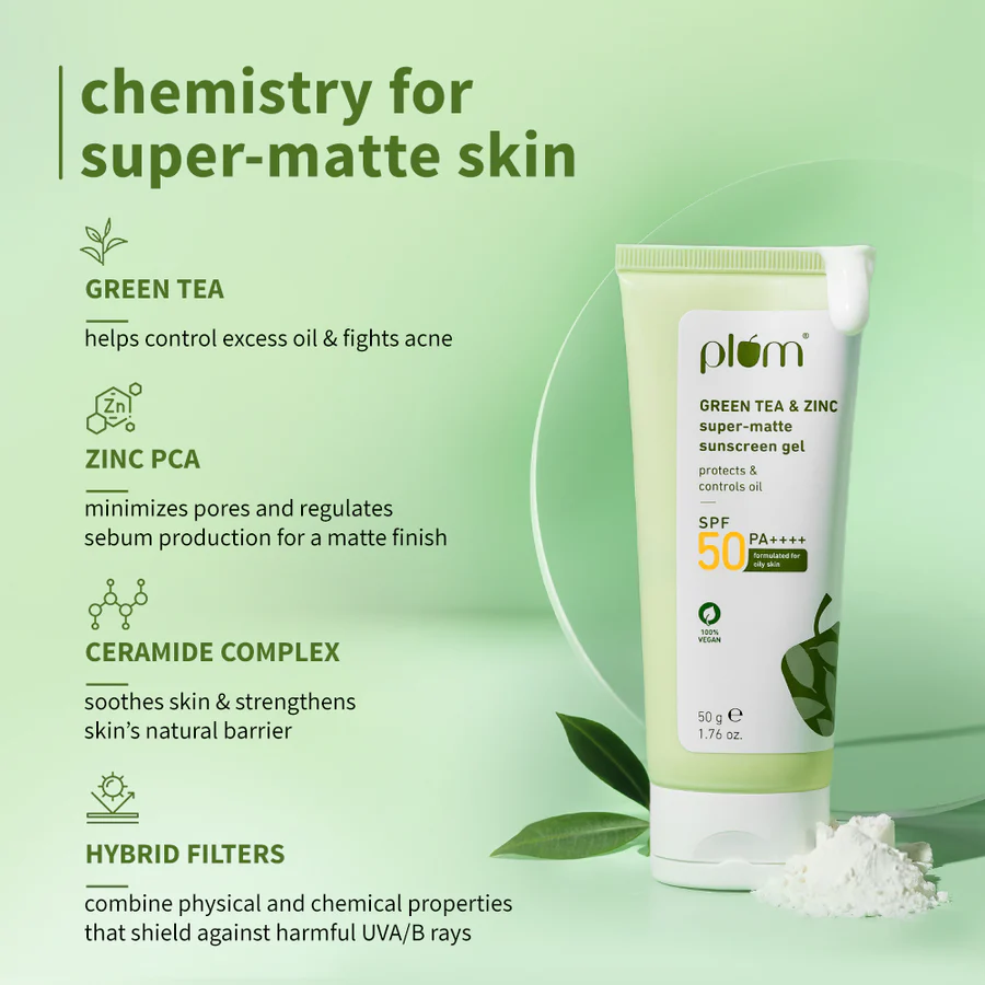 Plum Green Tea & Zinc Super-Matte Sunscreen Gel - For Oily Skin (50g) - Image 4