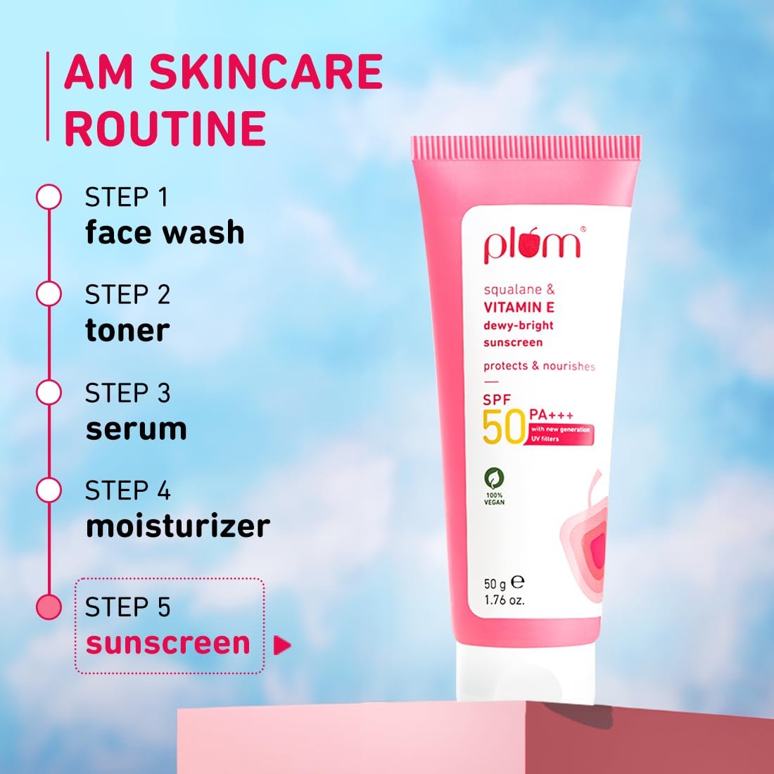 Plum Squalane&Vitamin E Dewy-Bright Sunscreen Spf 50 Pa+++(50g) - Image 3