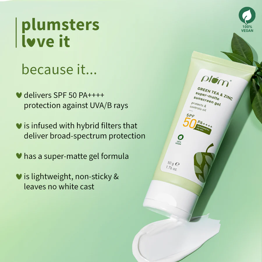Plum Green Tea & Zinc Super-Matte Sunscreen Gel - For Oily Skin (50g) - Image 6