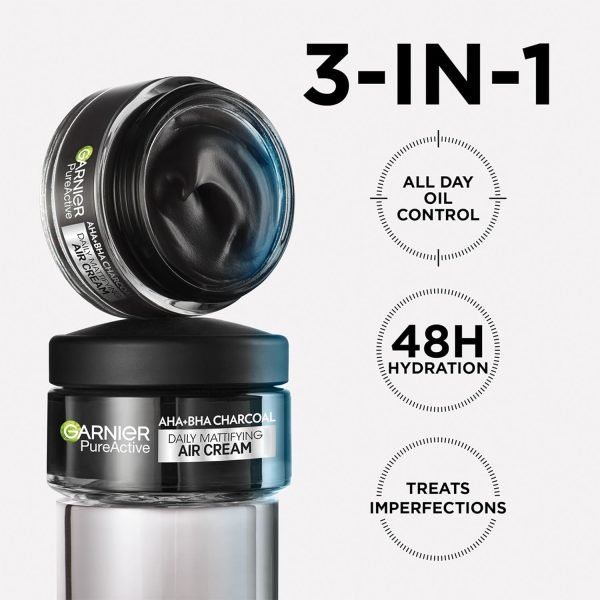 Garnier Pure Active AHA+BHA Charcoal Daily Mattifying Air Cream-(50ml) - Image 3