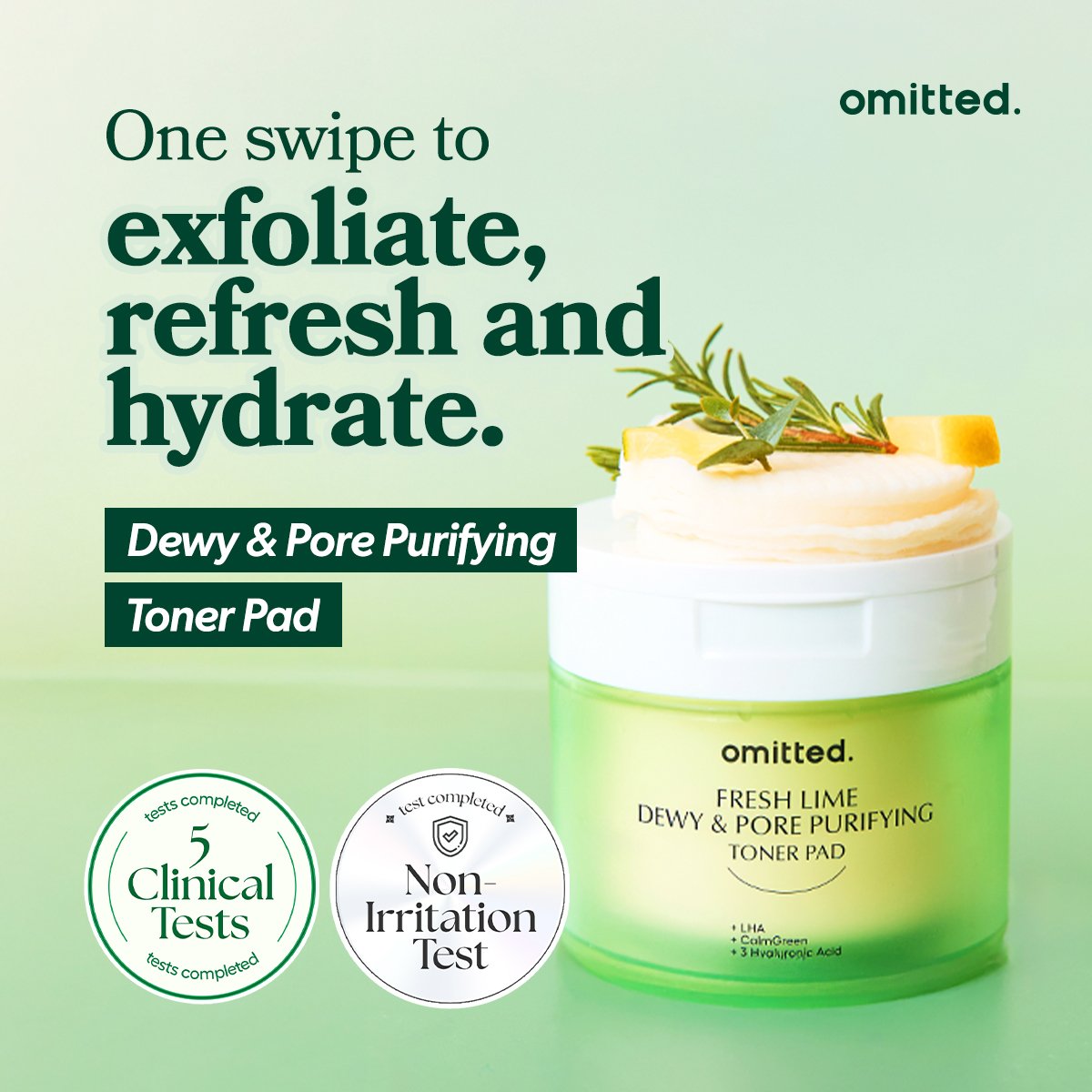 Omitted Fresh Lime Dewy & Pore Purifying Toner Pad (160ml),70Pads - Image 2