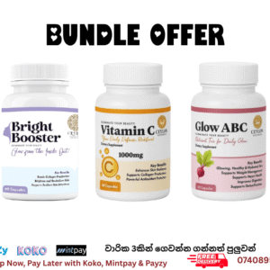 Bundle Offer-Ceylon Science Bright Booster (60 capsules), Ceylon Science Vitamin C 1000mg (60 capsules), Ceylon Science Glow ABC For Skin, Hair, Nails & Inner Wellness (60 capsules)