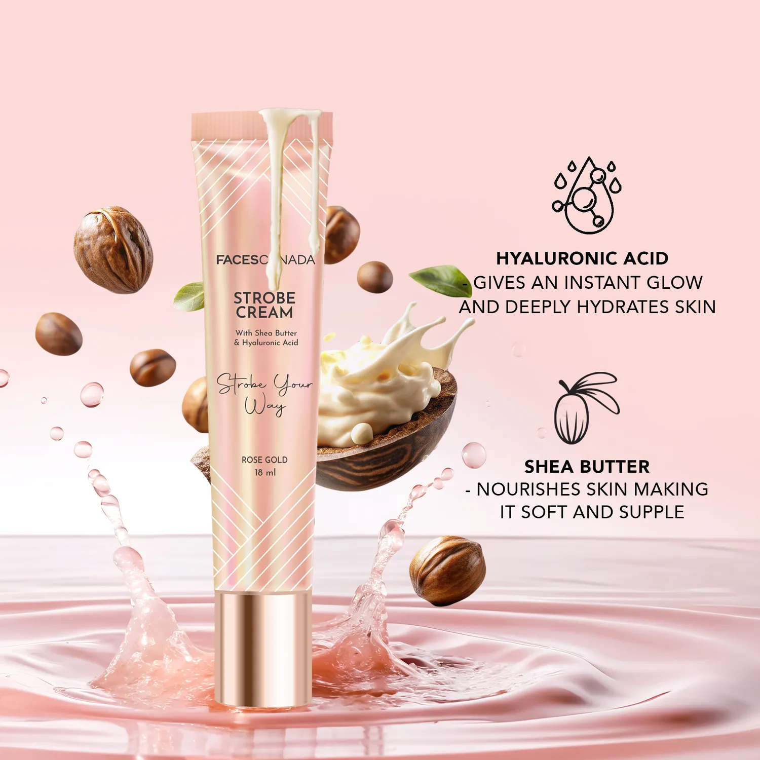 Faces Canada Strobe Cream Shea Butter & Hyaluronic Acid-18ml - Image 3