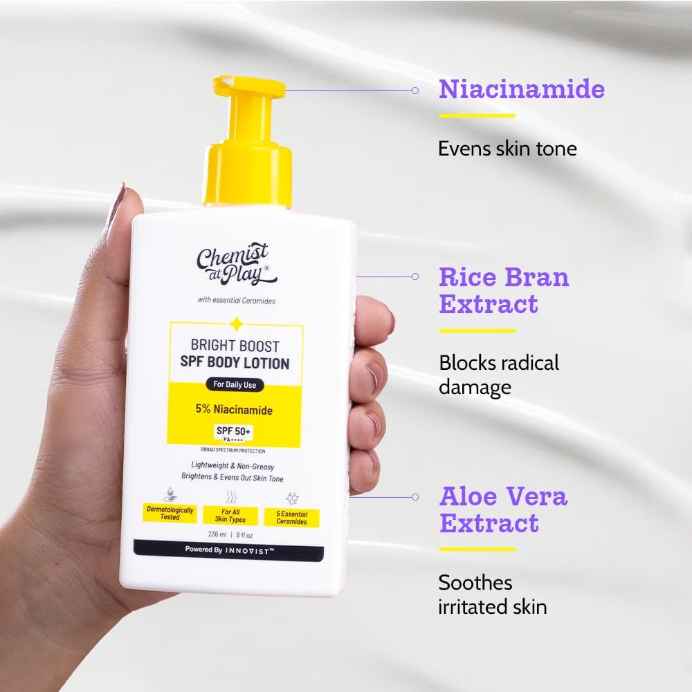 Chemist At Play Bright Boost SPF Body Lotion | With 5% Niacinamide & SPF 50+(236ml) - Image 2