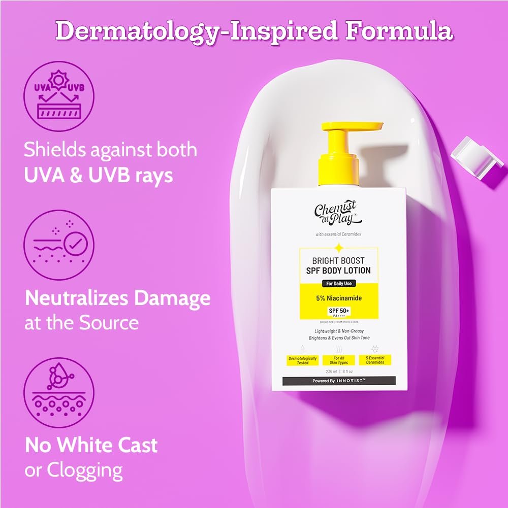 Chemist At Play Bright Boost SPF Body Lotion | With 5% Niacinamide & SPF 50+(236ml) - Image 5