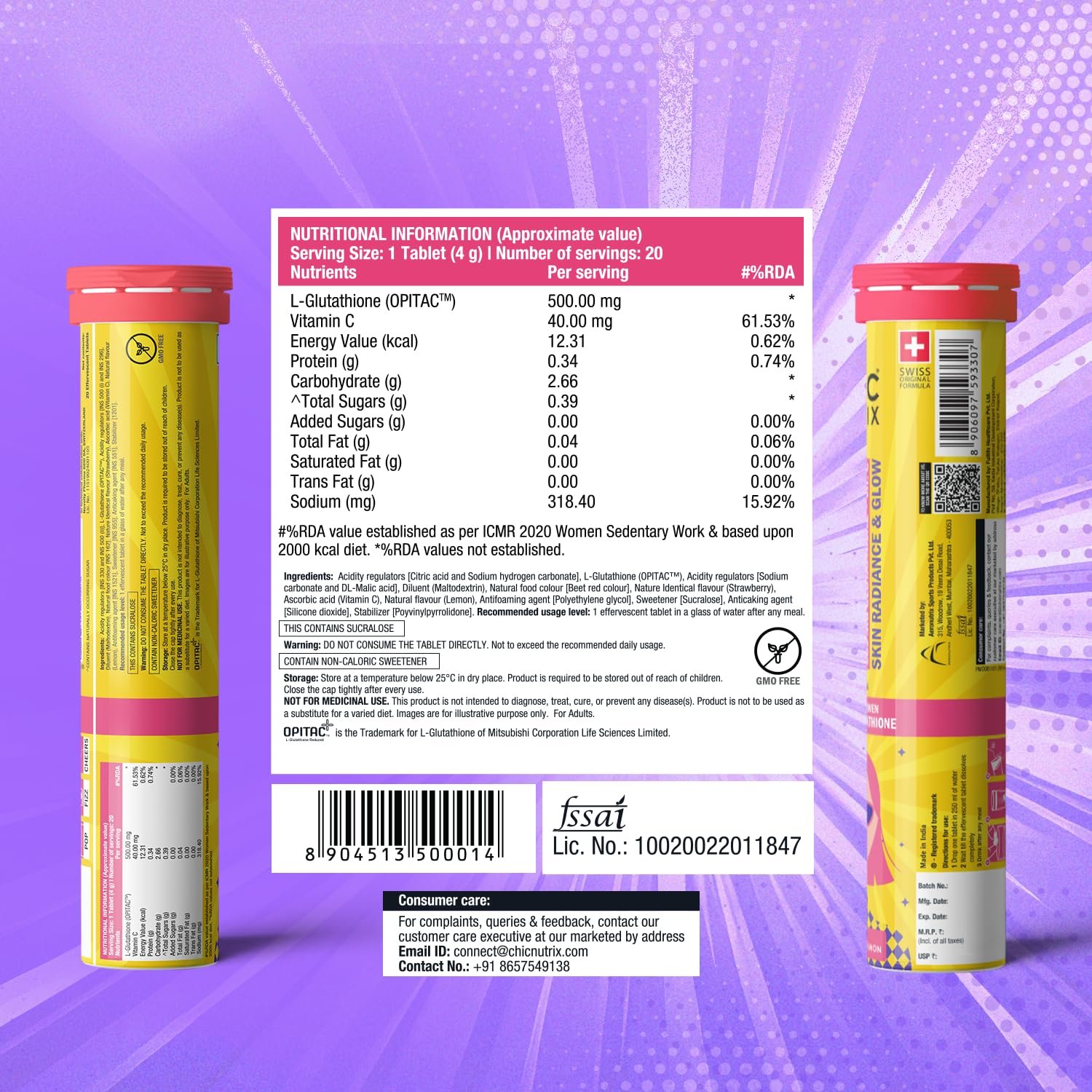 Chicnutrix Glow 500 MG Glutathione + Vit.C Tablets -(20) - Image 3